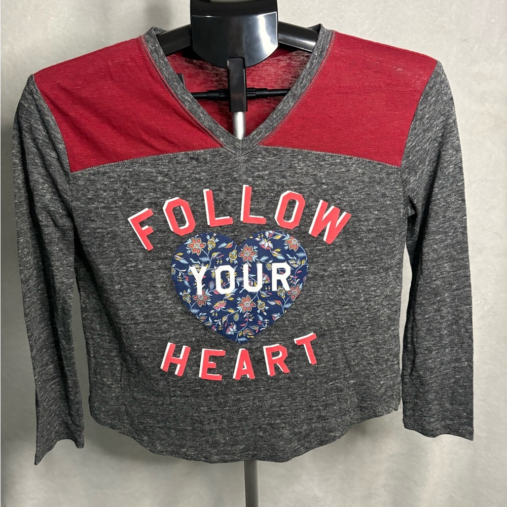 Old Navy Gray & Red 'Follow Your Heart' Long Sleeve Top